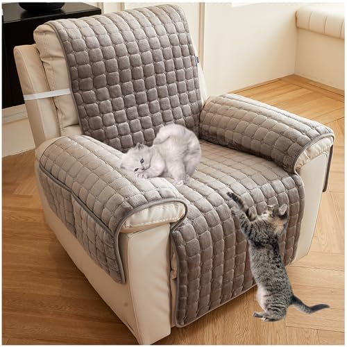 NNSMUN Sofa Armlehnenbezüge, Sesselschoner Sesselauflage Mit Taschen, Fernsehsessel Schutzbezug Anti-Rutsch, Sesselüberzug für Zuhause mit Kindern und Haustieren Hund (Dunkelgrau,1 Sitz (53x190cm))