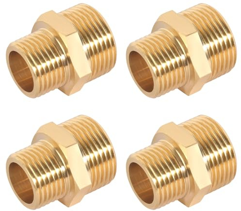 Boquilla Reductora de Latón, Reducción de 4 Piezas 3/4 a 1/2 Boquilla Doble Rosca Macho de Latón, Adaptador de 1/2 Pulgada a 3/4 de Pulgada para Reductores de Tuberías de Agua (20 x 25 mm)