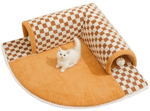 Katzentunnelbett Für Hauskatzen – 2-in-1-Katzenteppich-Tunnelhöhle Mit Plüschball – Kratzfeste, Gemütliche Katzenbetthöhle, Tunnelrohr, Katzenspielzeug Für Welpen, Katzen, Kaninchen, Frettchen
