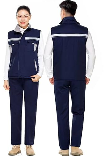 TOVCHEI Sans Manches Combinaison Pour Hommes Femmes Épaissi Coton Gilet Fermeture À Glissière Travail Général Workwear Veste Et Pantalon Costume,Blue a,XXL