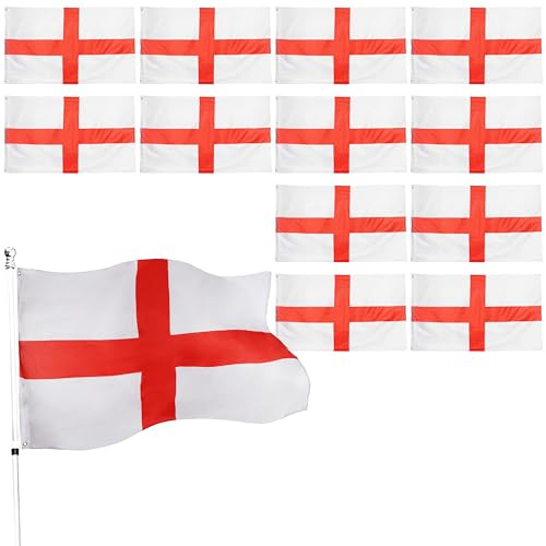 Bandera grande de Inglaterra de 152 x 91 cm, paquete de 12 unidades, banderas de Inglaterra de 152 cm x 91 cm, para eventos deportivos, celebraciones, día de San Jorge, rugby, fútbol, ojales colgantes