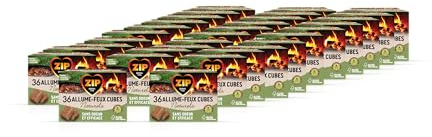 ZIP - Allume-feux Naturels x36 - Bois Compressé et Cire Naturelle - Black - Allumage Facile et Rapide - Idéal Barbecue et Cheminée - Lot de 32