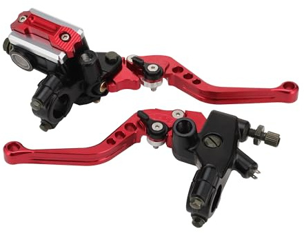 GOOFIT 22mm Red Universal Brake Clutch Lever Handlebar Brake Master Cylinder Set Replacement for Dirt Bike Scooters