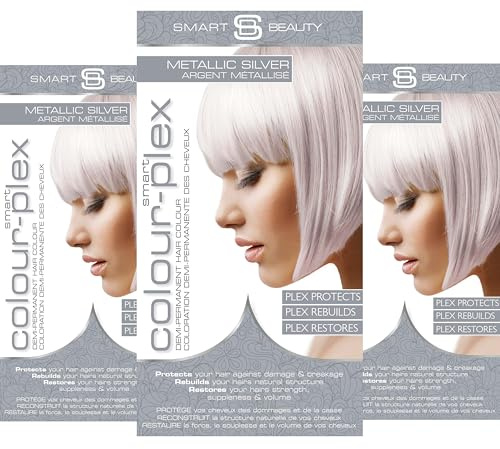 Metallic Silver Hair Dye Demi-Permanent, Grey Toner for Bleached Hair, Plex Hair Care, Vegan Hair Dye & Cruelty-Free, 100% Grey Coverage, Silver Grey Hair Colour by Smart Beauty (pack of 3)