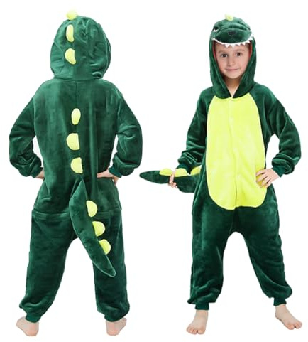 Augesak Dino kostym för barn, dinosauriedräkt för pojkar och flickor, dinosaurie-jumpsuit, karnevalskostymer, barn, dinosaurie, cosplay, barn, 2–7 år, födelsedag, karneval, halloween
