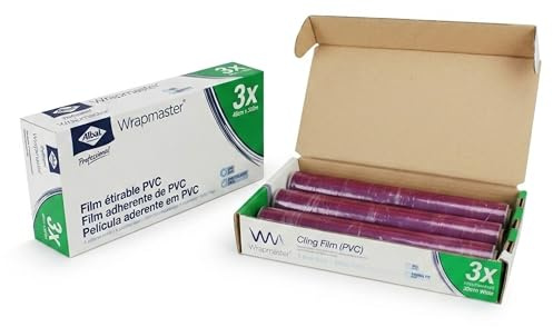 WRAPMASTER Recharge Film Alimentaire 45cm x 300m pour Distributeur Wrapmaster 4500 et DUO – 3 Rouleaux de Film Étirable PVC Contact Alimentaire – Utilisable au Micro-ondes Réfrigérateur Congélateur