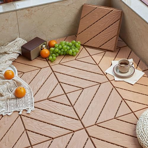 KJoBDwz Piastrelle in Legno Pavimentazione in plastica ad Incastro, Pavimentazione composita Legno-plastica, 9 Pezzi, for Giardini, balconi, terrazze Pavimenti per Esterni(Diagonal Wood)