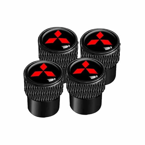 IUYTGTR 4 Stück Auto Ventilkappen, für Mitsubishi Pajero 2006-2011 Leuchtende Reifenkappen, Mit Beschriftung Ventilkappen Auto Reifen Staubkappen,Black-normal