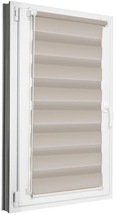 Estika Estor Enrollable Doble Opaco Klemmfix sin taladrar - 50 cm x 120 cm - Arena Marina - Estor día y Noche dúo, protección de privacidad, persiana Doble para Interiores