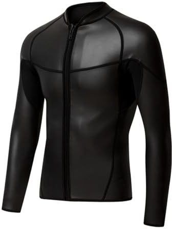 Traje de neopreno Top Hombres Neoprenos Chaqueta térmica Manga Larga Traje de Buceo Agua Libre Natación Snorkel Buceo Surf Cremallera frontal para buceo Surf, Negro , S