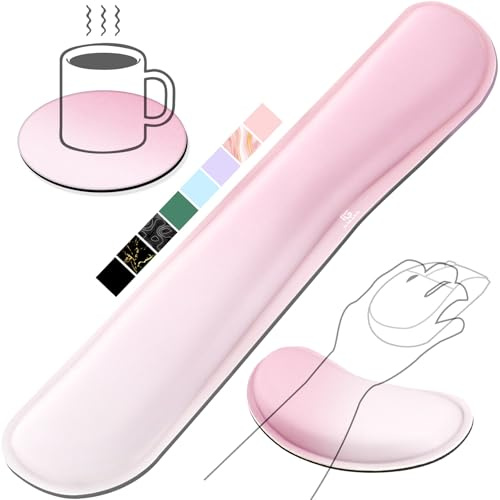 Gimars Aggiornamento Poggia Polsi Mouse Tastiera, Schiuma Memoria Gel Ergonomica Supporto Mouse, Poggiapolsi Tastiera per Alleviare il Dolore Digitazione Gaming Ufficio PC Computer, Gradiente Rosa