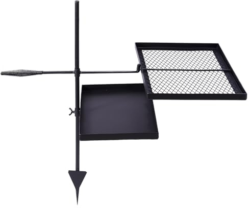 Portable Camping Grill Grate, Heavy Duty Swivel Campfire Grill Skillet Combo, Outdoor Camp Fire Cooking Equipment with Height Adjustable Grill Grate and Grill Pan & Carry Bag for BBQ Hiking Party