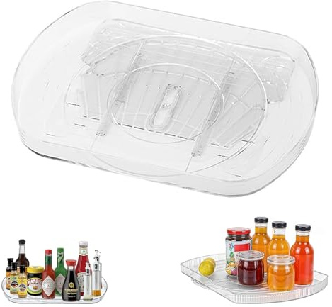 Eabdice 360° Giratorio Rectángulo Organizador Nevera, Plato Giratorio Rectangular para Frigorífico, para Estantes, Armarios de Despensa, Encimera de Cocina y Más