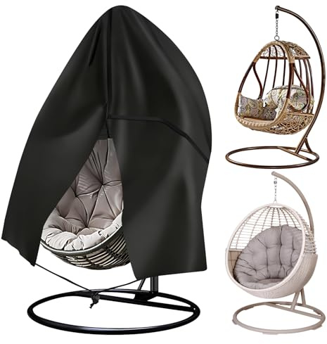 Hängesessel Abdeckung 420D Oxford Gewebe Wasserdicht Winddicht UV-Beständig, Schutzhülle für Hängestuhl & Hängekorb mit Reißverschluss und Kordelzug, Wetterfeste Abdeckhaube (190x115 cm)