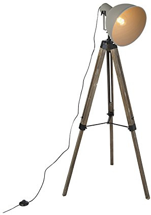 Qazqa Industrie Tripod Lampe, Tripod Leuchte - Laos - Braun, Rund, Holz, max. 60W, Geeignet für LED, 144cm, Ideal als Wohnzimmerlampe