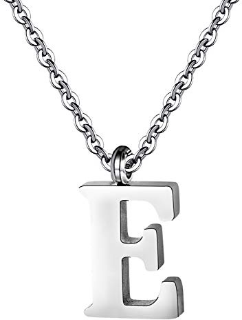 PARTNER Stainless Steel Silver Initial Necklace Alphabet Pendant Necklace 16 with 2 extender Women letter Necklace (Silver Initial E)