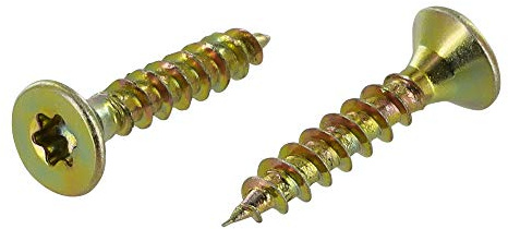 Vis pour panneaux d'aggloméré avec entraînement Torx | (3 x 16 mm / 1000 pièces) | Vis pour construction en bois avec douille TX | Filetage complet – Jaune galvanisé | Vis à tête fraisée pour panneaux