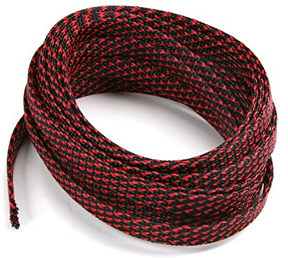 Othmro Gaine de Câble Tressée Flexible en Pet，Largeur : 10 mm, Longueur : 5 m, Noir et Rouge, Convient aux Câbles d'alimentation, aux Câbles Audio-Vidéo, aux Câbles de Fixation et d'interconnexion