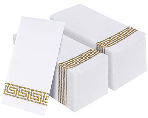 Vplus 200 PACK Guest Towels Disposable Bathroom, Decorative Bathroom Napkins, Soft and Absorbent Disposable Dinner Napkins Cloth Like for Kitchen, Parties, Weddings, Christmas Party（Gold)