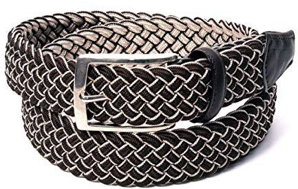 MERCHANDISING So Milano Herren Flechtgürtel/Stretchgürtel braun Made in Italy (M = 95 cm)