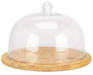 Bamboo Cheese Board Dome with Glass Lid Kitchen Board Cheese Board 24x24cm