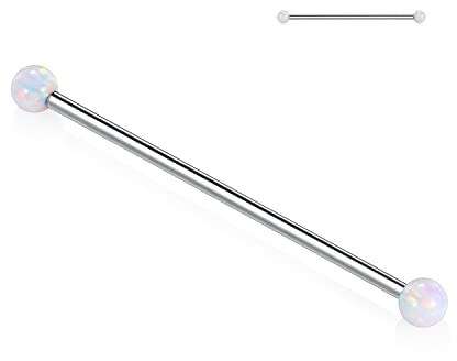 AROWRO Industrial Piercing Schmuck 14G Industrial Bar Industrial Ohrringe Chirurgenstahl Industrial Barbell Knorpel Piercing Schmuck 1 1/2 Zoll 38mm Silber Industrial Barbell Weißer Opal