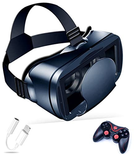 Gafas de Realidad Virtual, 3D VR Gafas con Controlador Bluetooth para Juegos Visión Panorámico VR Glasses para iPhone 13 Pro Max/13 Pro/13/12/11, para Samsung Galaxy S21, Huawei, Xiaomi