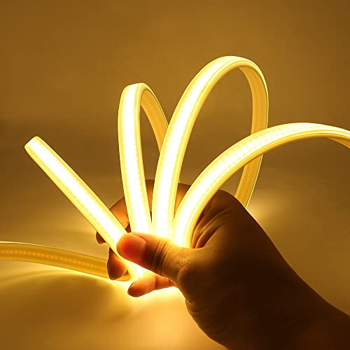 XUNATA Striscia LED COB Flessibile 220V, (Bianco Caldo, 1m), IP65 Impermeabile, Nastri LED ad Alta Luminosità da 288 LED/m con Cavo di Alimentazione