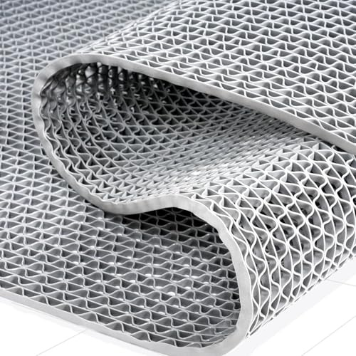 Nisorpa PVC-Drainagematte 300x90cm Antirutschmatte 5.5mm Dicke, Fußmatten für Badezimmer, S-Form Netz Bodenmatte, Perforiert Duschmatten für Schwimmbad, Dusche Zimmer, Flure (Grau)