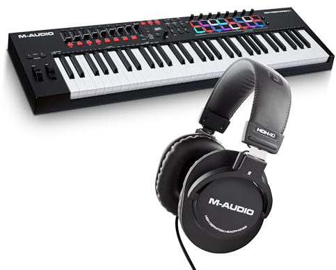 M-AUDIO Oxygen Pro 61 und HDH40-61-Tasten USB MIDI Keyboard Controller mit Beat Pads und Over-Ear Studiokopfhörer mit 2.7 m Kabel für Studiomonitoring