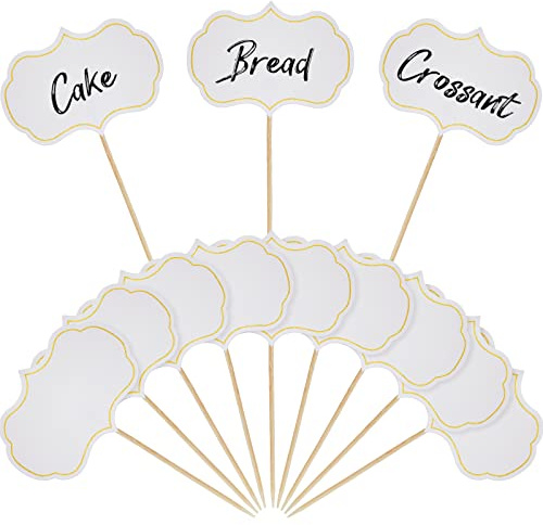 50 Pieces Cheese Markers for Charcuterie Board Buffet Labels Food Tags Blank Toothpick Flags Appetizer Signs Chalkboard Cupcake Toppers Picks for Wedding Birthday Party Decorations (White)