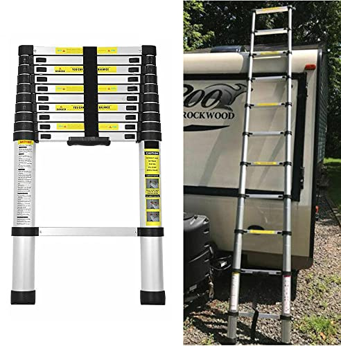 3,2m Teleskopleiter Aluminium Leiter, Rutschfesten Ausziehleiter Anlegeleiter mit 11 Sprossen Mehrzweckleiter, 150KG Tragkraft, EN131