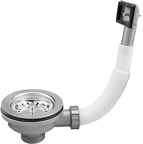 Doafoce Kitchen Sink Waste Basket with Overflow Sink Strainer and Square Overflow Head - Stainless Steel - 110mm PVC Pipe