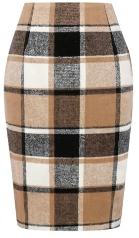 IDEALSANXUN Karierte Röcke für Damen, Herbst, Winter, knielang, Bleistiftrock aus Wolle mit Schlitz