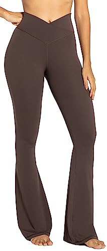 Sunzel Leggings Taille Haute, Jambes évasées, Pantalon de Yoga croisés avec contrôle du Ventre, Marron, Taille XS