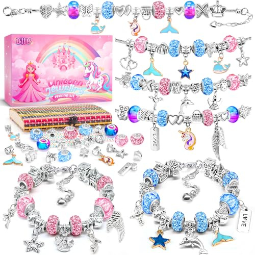BIIB Ostergeschenke Kinder, Einhorn Geschenke für Mädchen, Geschenke Mädchen 5 6 7 8 9 10 11 12 Jahre, Armbänder Selber Machen Bastelset Kinder ab 6 Jahre, Schmuck Basteln Mädchen Spielzeug
