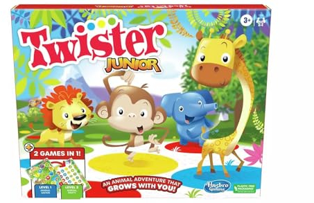 Hasbro Gaming Twister Junior, Classic Party Game Reimagined, for 3+ Year Old Girls and Boys, 2-4 Players, 2 in 1, 2-sided Mat