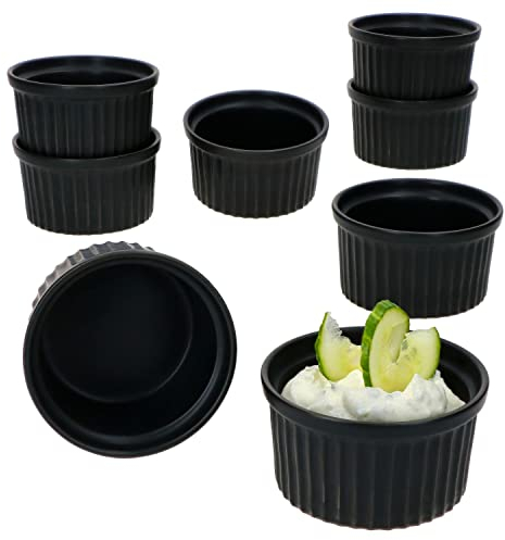 MamboCat 8er Set Muffin-Förmchen Nero 180 ml I Steingut I Ø 9,3 cm I Schwarz I 8 Personen I Backform I Mini-Schälchen I für Crème Brûlée, Soufflé, Cupcakes, Tiramisu, UVM. I kleine Auflaufförmchen