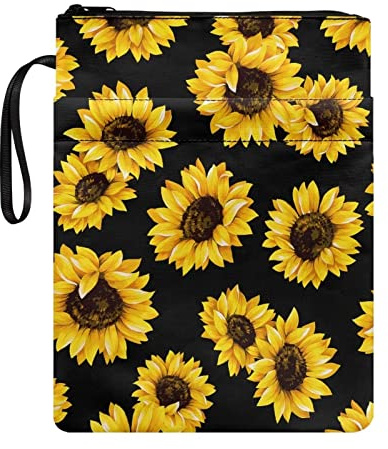 Poceacles Buchhülle mit Sonnenblumendruck, Buchhüllen für Taschenbücher, Buchschutz, Hardcover, Buchhüllen mit Reißverschluss, Tragetasche, Buchsox für Buchliebhaber