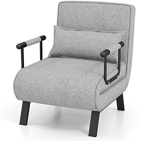 COSTWAY 4 in 1 Schlafsessel mit Bettfunktion, klappbares Schlafsofa mit verstellbarer Rückenlehne & abnehmbarem Kissen, Klappsessel, Klappbett, Sofabett mit Metallrahmen bis 150 kg belastbar, Hellgrau