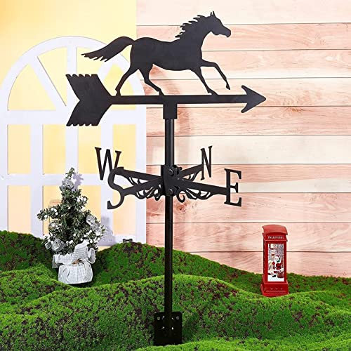 Veleta Estilo Europeo Techo de Hierro Forjado Techo Veleta Decoración de Techo Veleta Kit de indicador de dirección del Viento Jardín al Aire Libre Césped Soporte de Metal Veleta de Caballo.