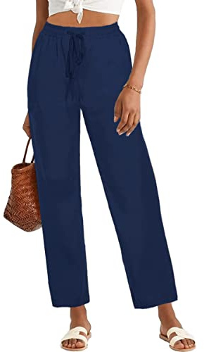 HVEPUO Freizeithose Damen Sommer Hosen Frauen Locker Lounge Hose Loungehose Karottenhose Marineblau S
