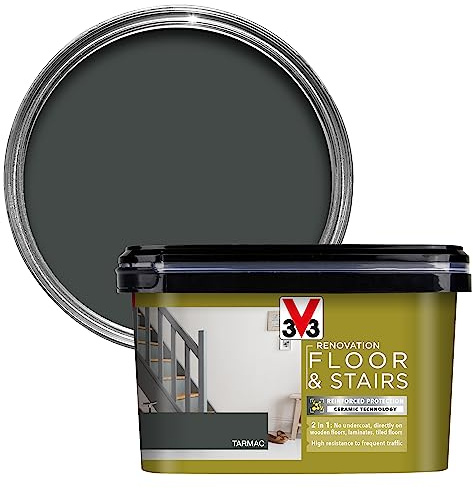 V33 Renovation Floor & Stairs Paint, Tarmac Satin, 2L | No undercoat needed, Heavy traffic resistance, Ultra washable, Flexible & non-flaking, Suitable for wood, laminate & tiles