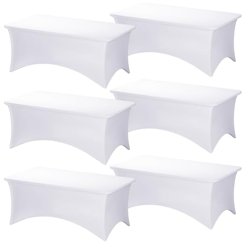 Fixwal 6 Pack Table Cloth Rectangle Table, 6FT Table Cover, White Table Cloth Rectangle Fitted Rectangular Stretch Tablecloth, Washable Patio Table Cover (White, 72L x 30W x 30H Inch)