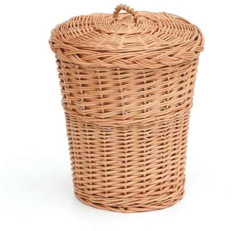 e-wicker24 Alles aus Weide Mülleimer, Mülltonne aus Weide, Abfalleimer, Müllkorb mit einem Deckel, Papierkorb (Natur)