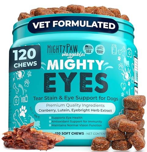 Mighty Paw Waggables Eyes (Made in USA) | Tear Stain Chews for Dogs. Vision and Tear Stain Support Supplements for Dogs. Lutein Supplement. Lubricates Eyes, Immune Support (120 Ct)
