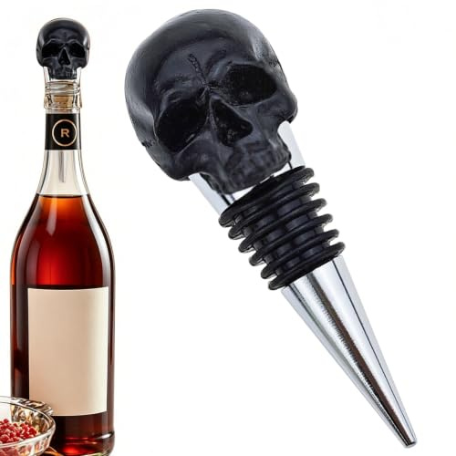 Schwarzer Totenkopf-Dekor-Weinstopfen mit gummierter Schlaufe, Zubehör, Geschenk für Bar, Hochzeit, Bankett, Party, Wein, Champagner, Liebhaber, als Geschenk