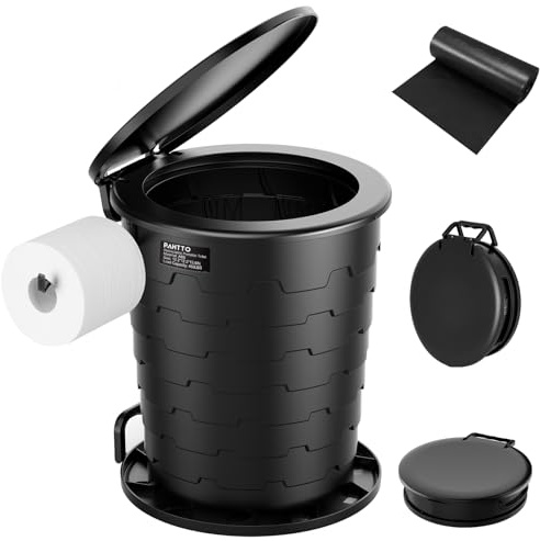 Camp Toilet for Adults, Upgraded 2nd Generation, Retractable Portable Camping Toilet with Paper Holder & Lid, Porta Potty Adjustable Height for Travel, Car, RV, Road Trip, baos portatiles para adultos