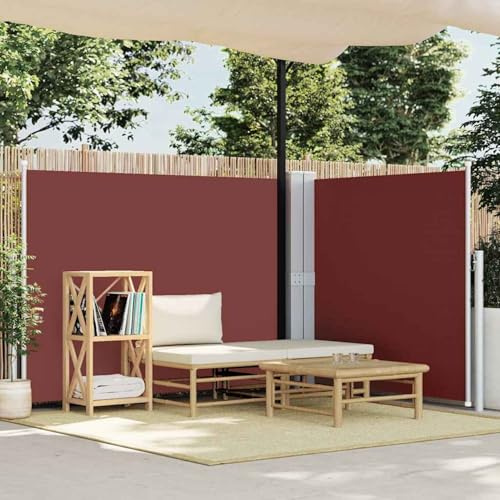 Gecheer Ausziehbare Doppel Seitenmarkise,Doppelseitiger Sichtschutz,Seitenwandmarkise Garten-Seitenmarkise Seitenrollo Gartensichtschutz 140 x (0-600) cm (H x B) Mit Montagezubehör,2 Pfosten