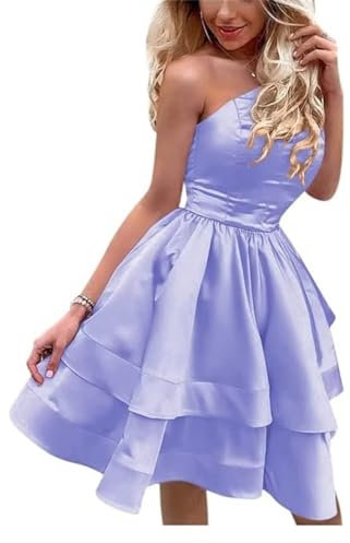 WSEYU Robe de bal d'été courte en satin à une épaule pour junior, mini robes de cocktail, lilas, 36